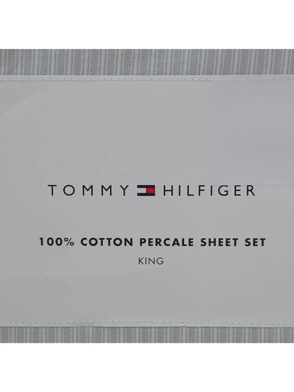 Tommy Hilfiger 100% Cotton Percale King Sheet Set Highland Ticking Stripe Grey